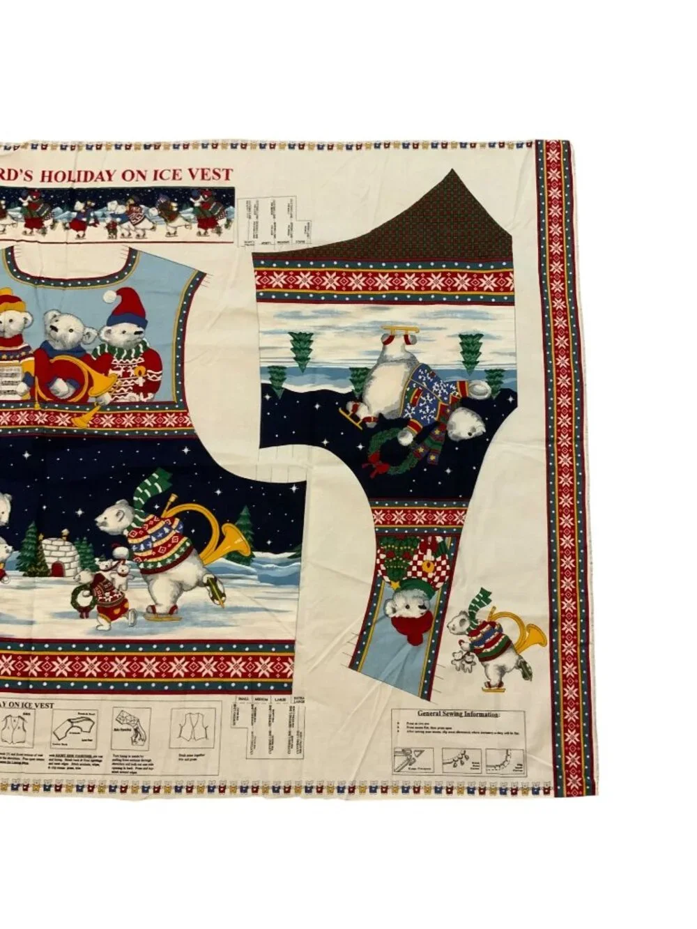 Concords Holiday On Ice Christmas Vest Cut & Sew Fabric Panel Polar Bears S-XL